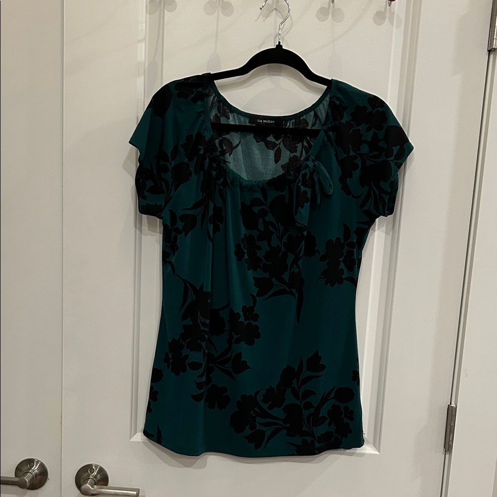Green and Black Floral Blouse